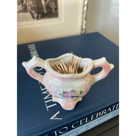 Vintage Lusterware Mini Porcelain Sugar Bowl or Toothpick Holder - Picture 2 of 5